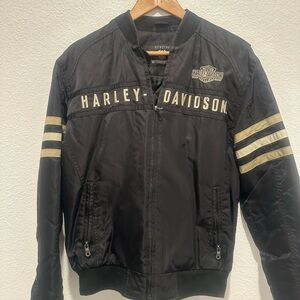Harley-Davidson Black and Gold Bomber Jacket Size Small (Unisex)
